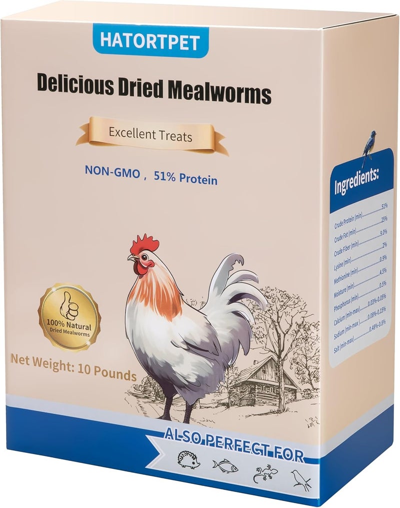 hatortpet Dried Mealworms 10LB Pure Natural Non-GMO Mealworms for Chickens High Protein Chickens Feed Meal Worms for Laying Hens Wild Birds - Image 1